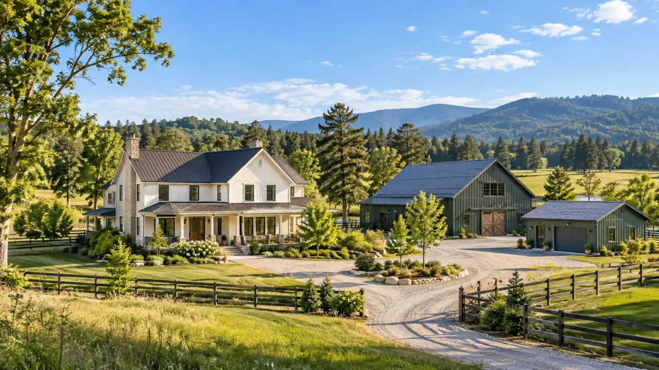 Rural home with a separate barn and workshop on acreage